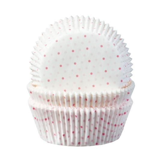 Košíčky na muffiny biele s ružovými bodkami