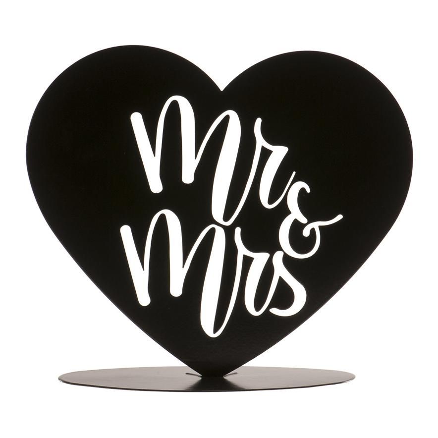 Svadobná figúrka kovové srdce Mr&Mrs