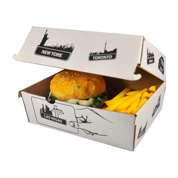 Krabica na hamburger + hranolky - biela farba s motívom -19x13x11 cm (50ks)