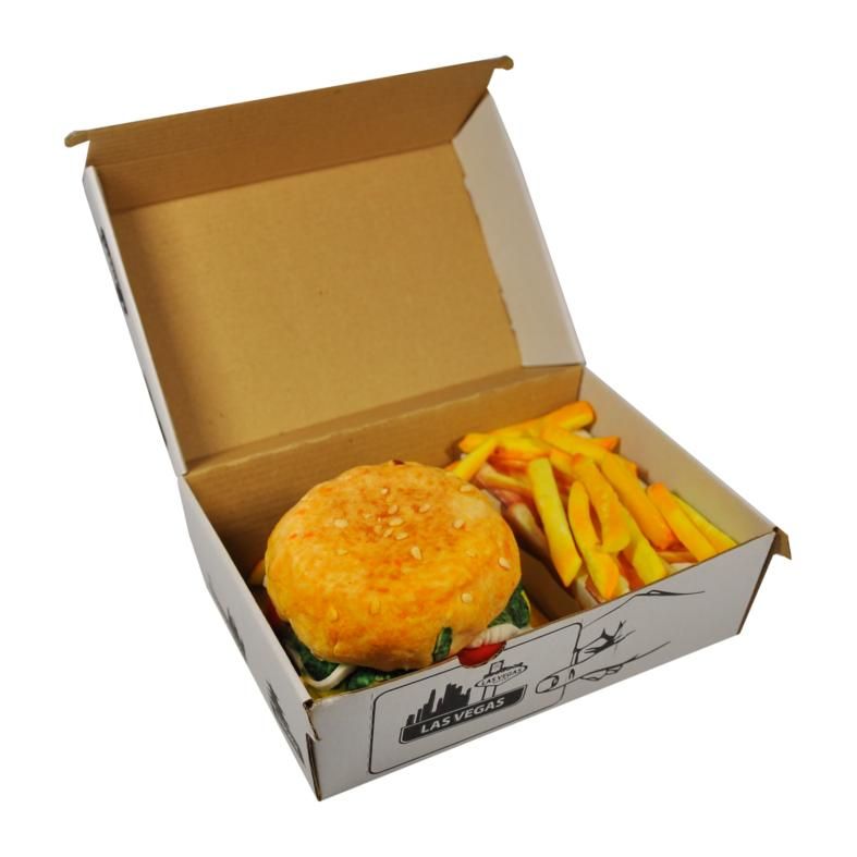 Krabica na hamburger + hranolky - biela farba s motívom -19x13x11 cm (50ks)