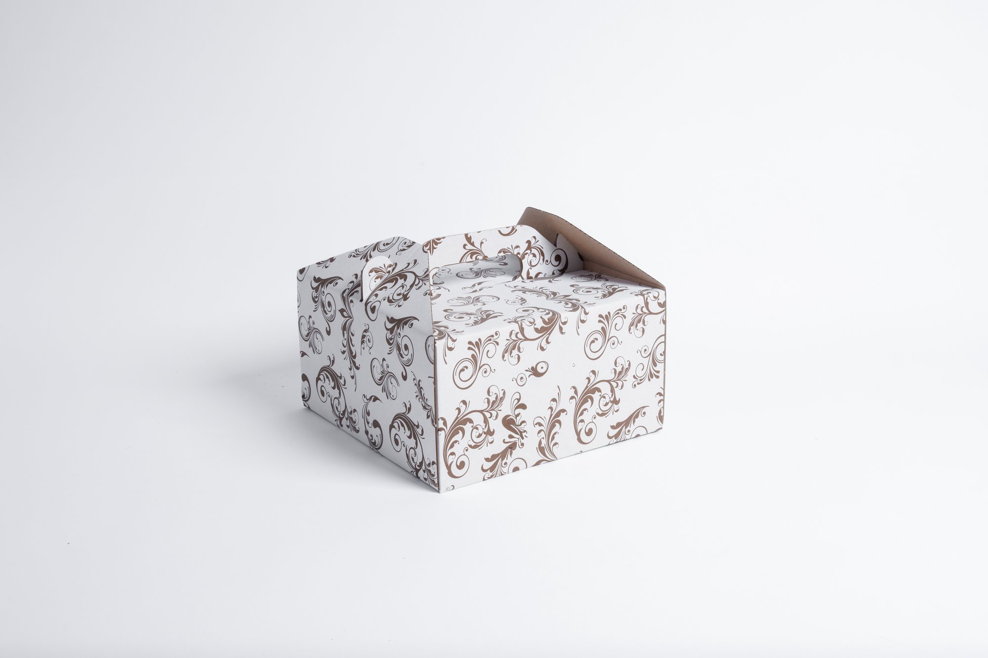Zákusková krabica s uškom 22x22x12 cm - biela, s potlačou
