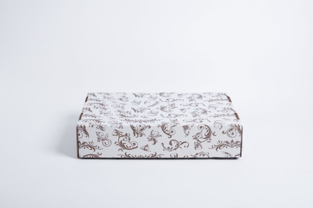 Zákusková prepravka 40x25x9 cm (spodok+vrch) - biela, s potlačou