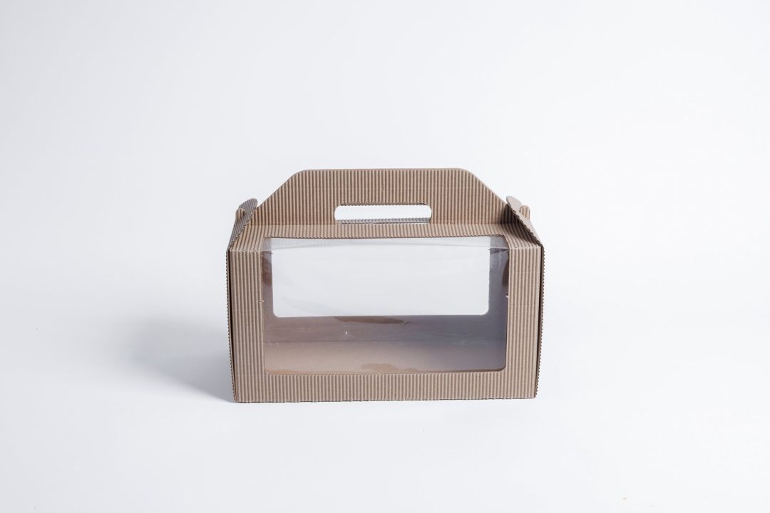 Zákusková krabica s okienkom 30x15x16 cm VLNITÝ DIZAJN hnedá