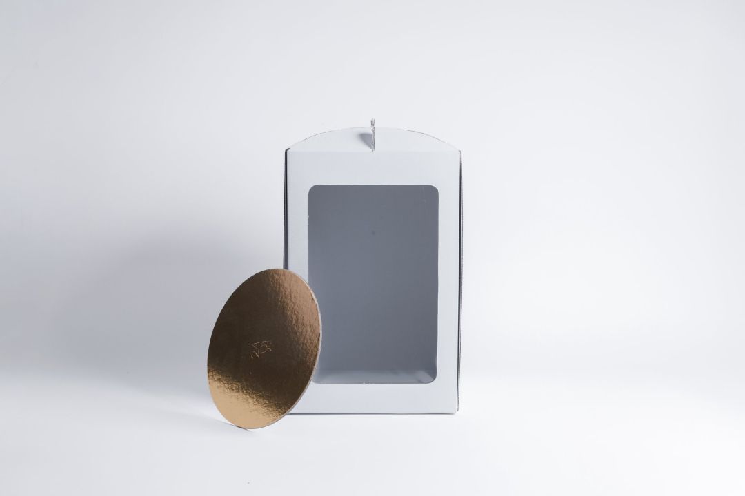 Krabica na tortu s okienkom, s uškom 33x33x40 cm VYSOKÁ + podnos