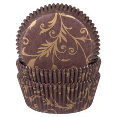 Košíčky na muffiny hnedé so zlatým ornamentom
