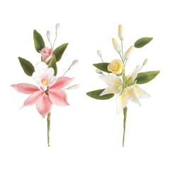 Zápichy kytičky žltá a ružová orchidea