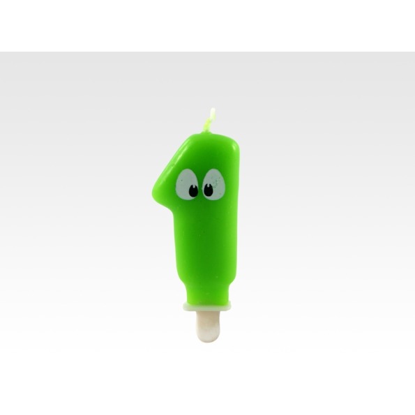 Tortové sviečky čísla – zelené s očami 1