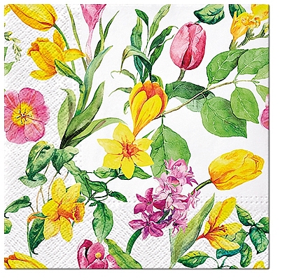 Papierové servítky s motívom jarných záhradných kvetov