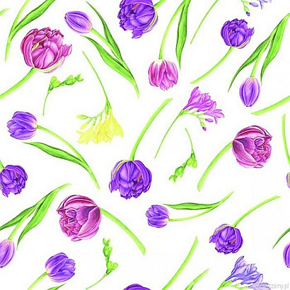 Papierové servítky, zdobené fialovými tuliánmi